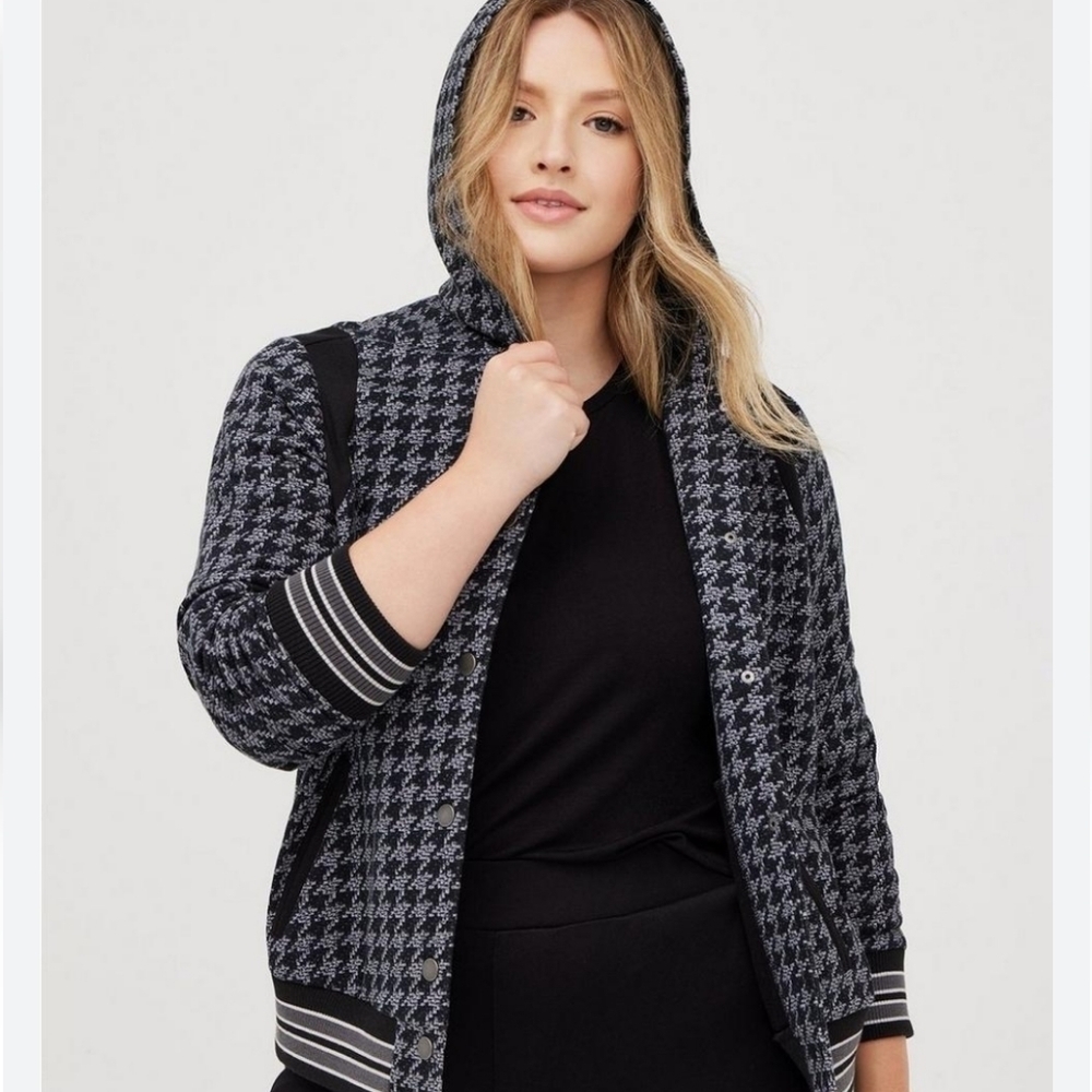 Torrid Houndstooth Fleece Bomber Jacket